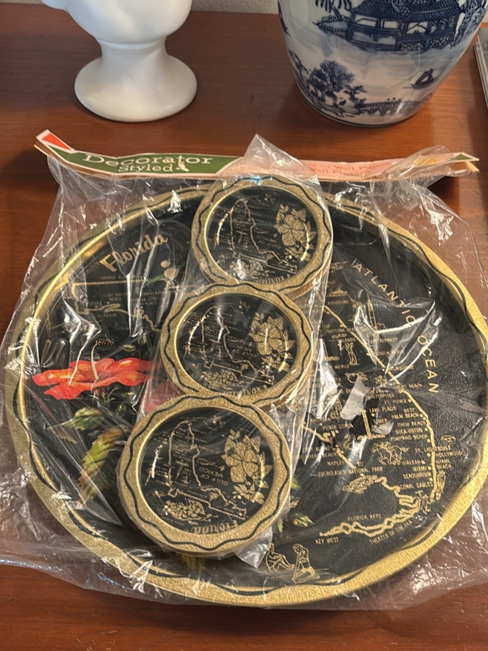 Vintage New Florida Souvenir Tray & 6 Coasters 70’s